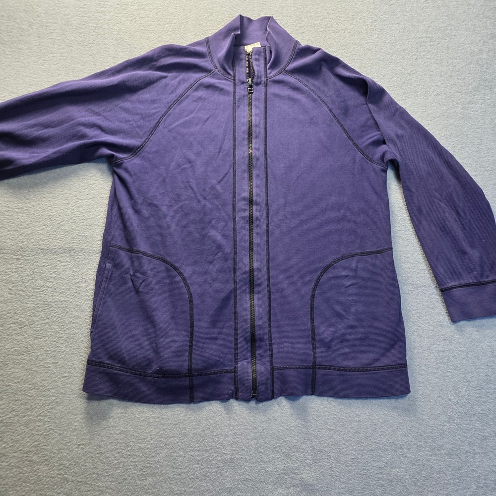 Chicos Spa Zip Up Jacket Womens Size 2 Purple Ribbed Lounge Athleisure Cotton